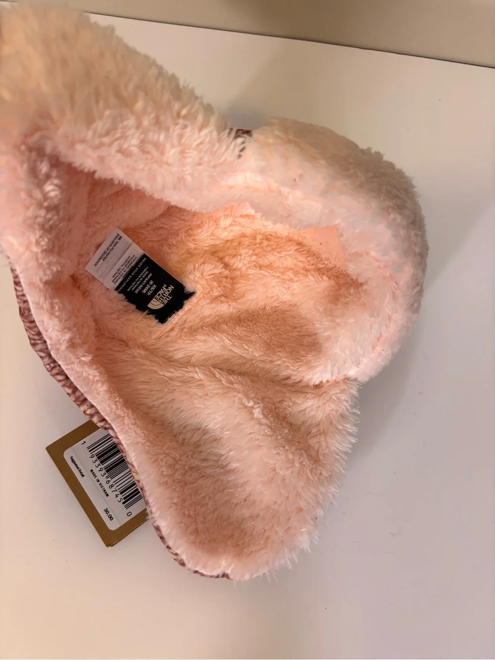 New The North Face Pink Knit Trapper Hat with Cream Faux-Fur Lining 6-24 Months